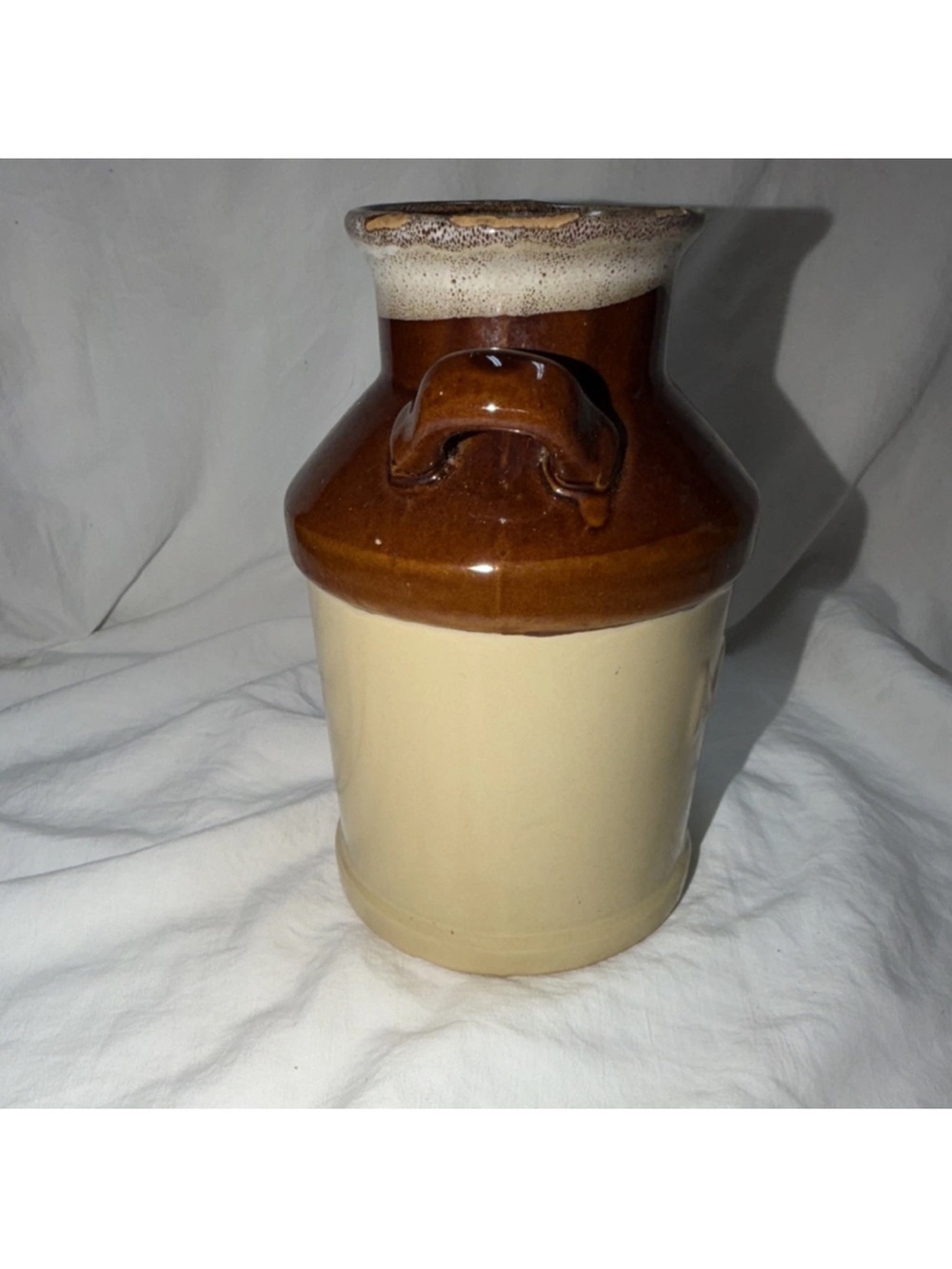 Vintage Two Tone Glazed Ceramic Milk Jug Pot with Handles - Picture 3 of 9